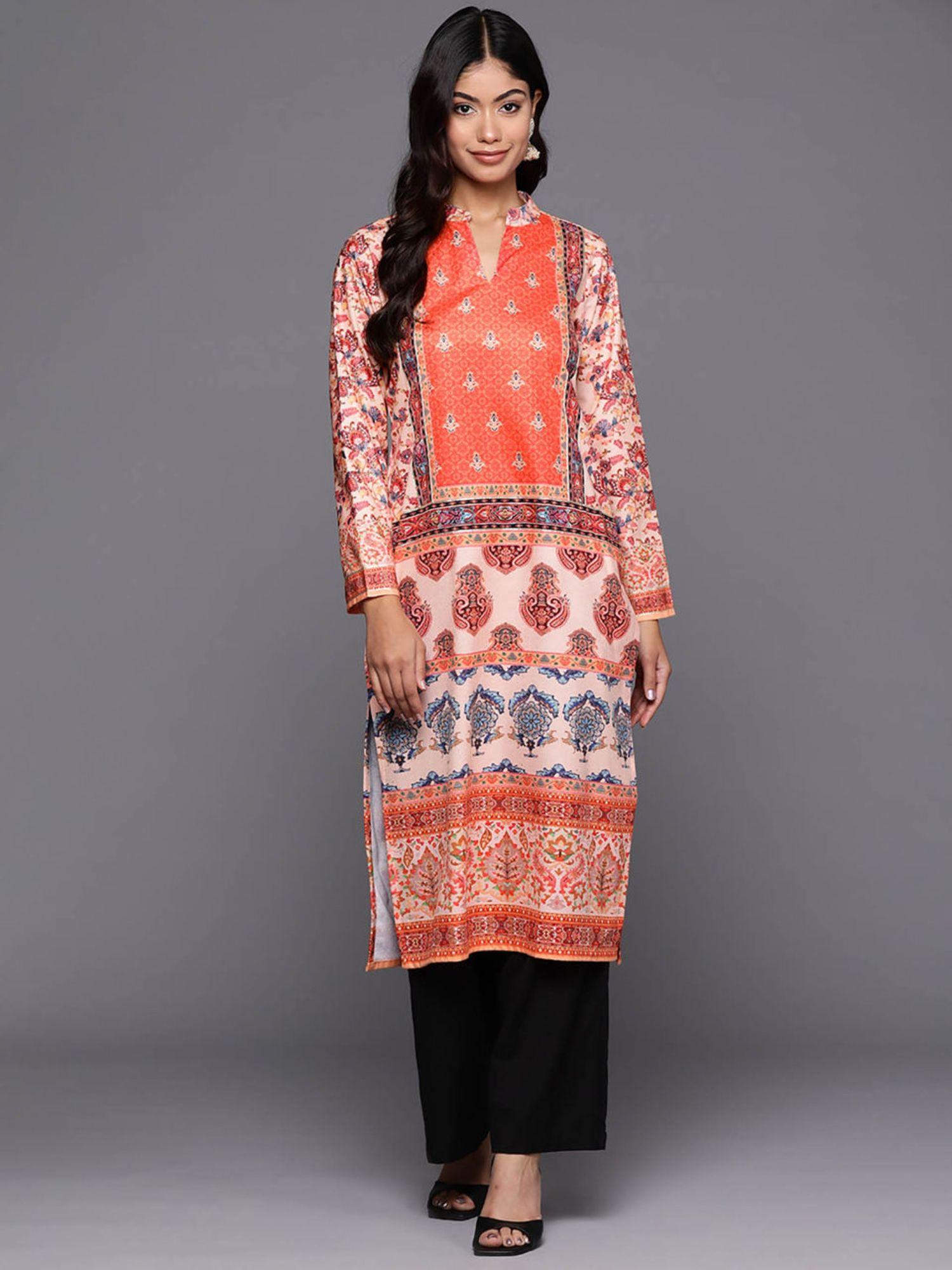 women floral full sleeves mandarin neck multi-color kurta