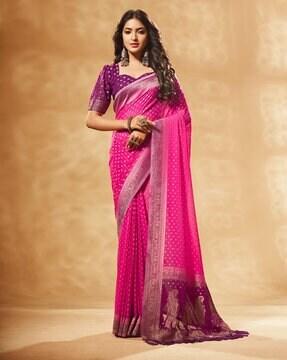 women floral georgette saree with contrast border