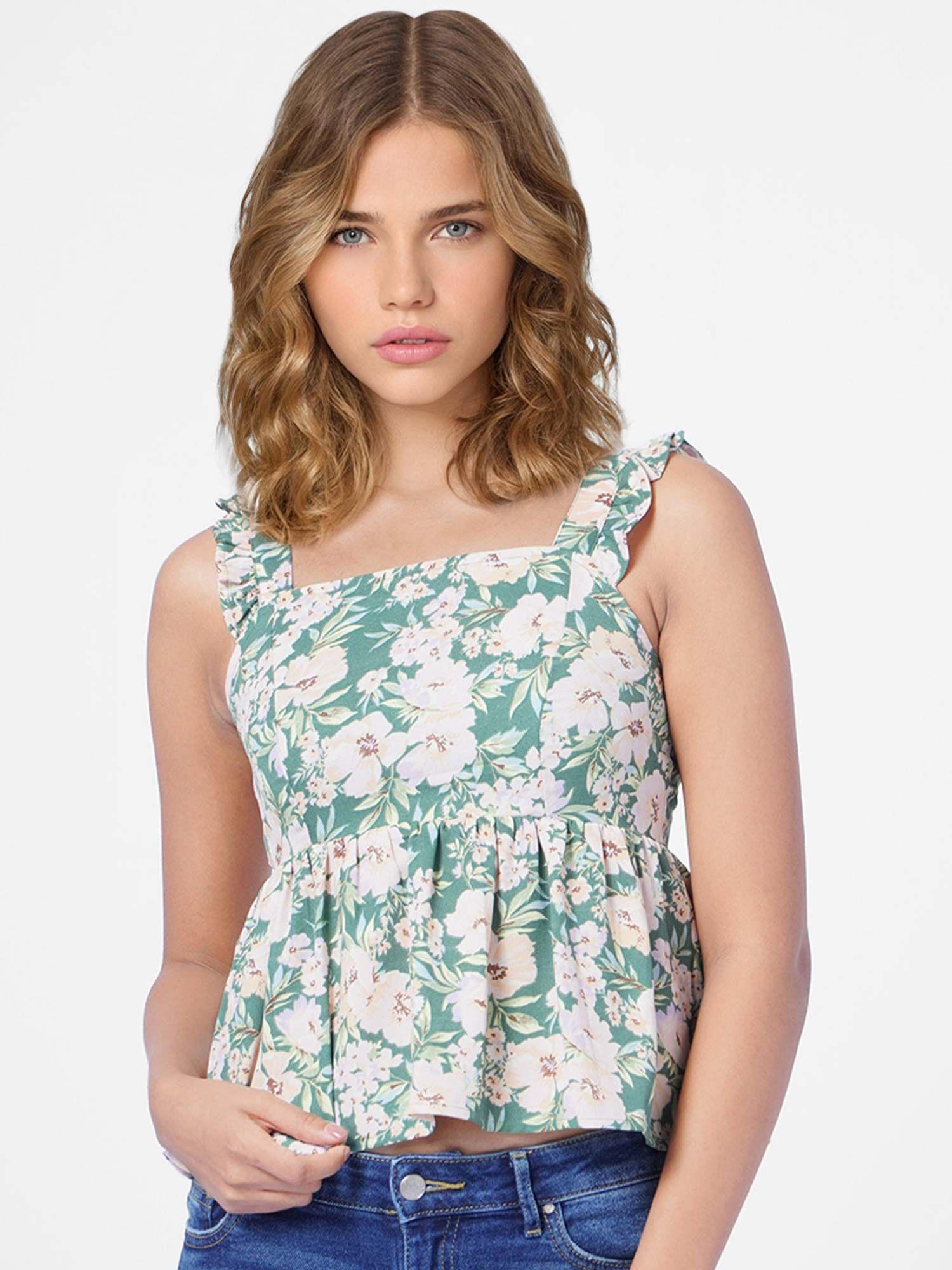 women floral green top