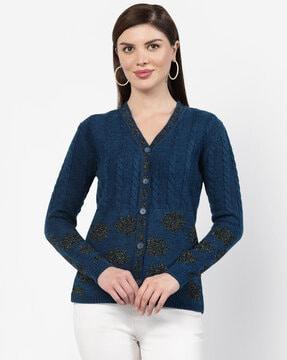 women floral knitted cardigan with full sleeves