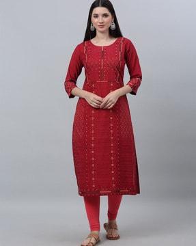 women floral kurti with round neck