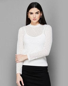 women floral lace regular fit top