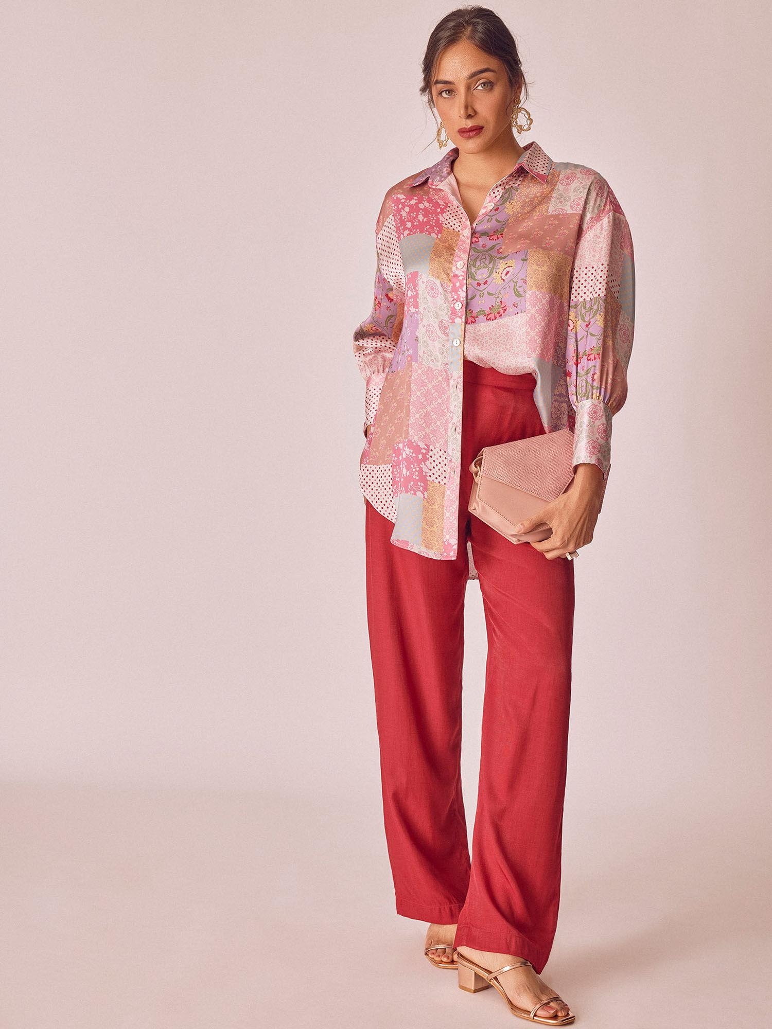 women floral patchwork oversized shirt