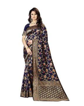 women floral pattern banarasi saree with contrast border