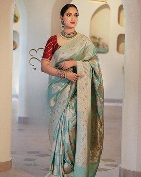 women floral pattern banarasi silk saree