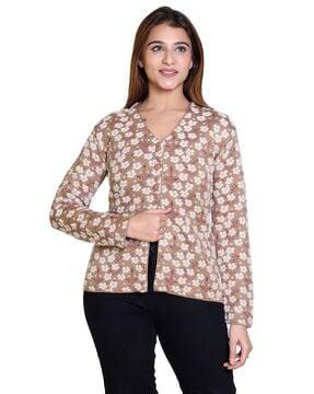 women floral pattern button-down cardigan