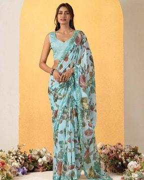 women floral pattern chiffon saree