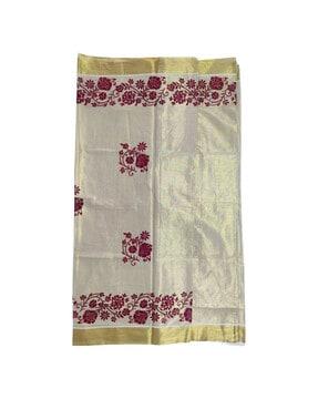 women floral pattern cotton saree with contrast border