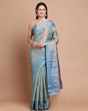 women floral pattern saree with contrast border