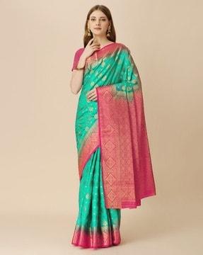 women floral pattern saree with contrast border