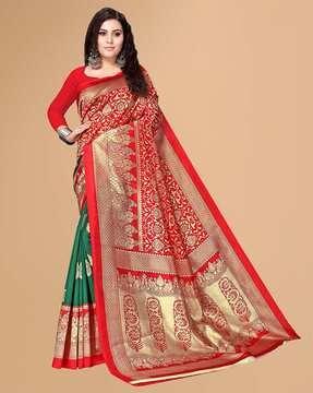 women floral pattern saree with contrast border