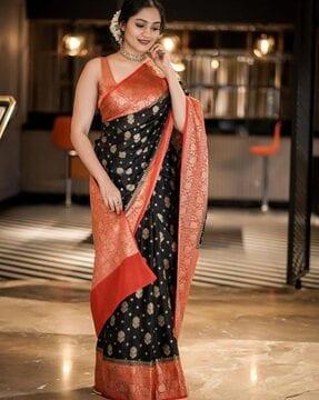 women floral pattern saree with contrast border