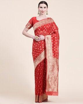 women floral pattern saree with contrast border