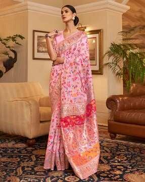 women floral pattern saree with contrast border