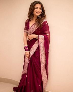 women floral pattern saree with contrast border