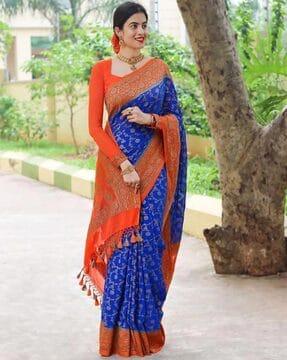 women floral pattern saree with contrast border