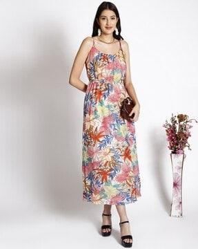 women floral pattern scoop-neck dress