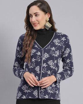 women floral pattern v-neck cardigan