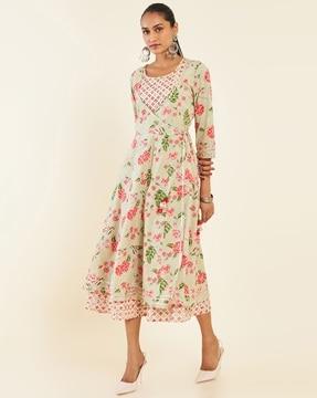 women floral print a-line dress with inner