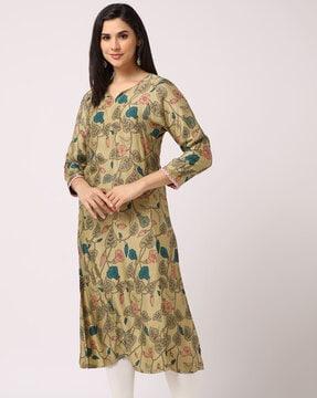 women floral print a-line dress with insert pocket