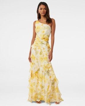 women floral print a-line dress with ruffled detail