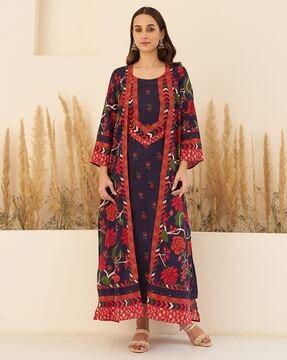 women floral print a-line dress with shrug