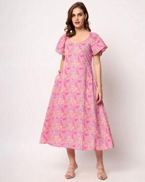 women floral print a-line dress