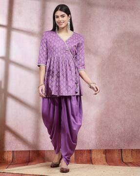 women floral print a-line kurta & dhoti pants set