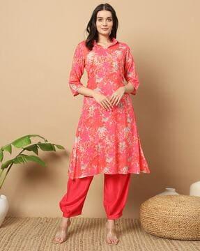 women floral print a-line kurta & dhoti pants set