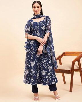 women floral print a-line kurta & dupatta set