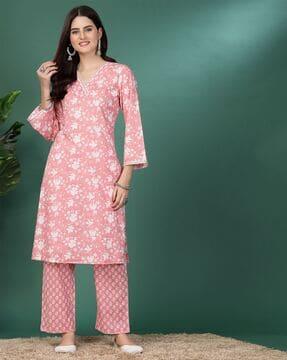 women floral print a-line kurta & palazzos set