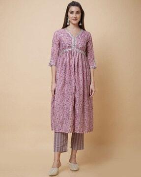 women floral print a-line kurta & pants set