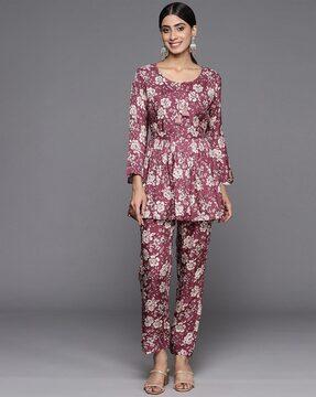 women floral print a-line kurta & pants set