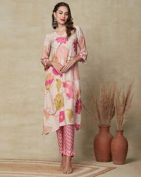 women floral print a-line kurta & pants set