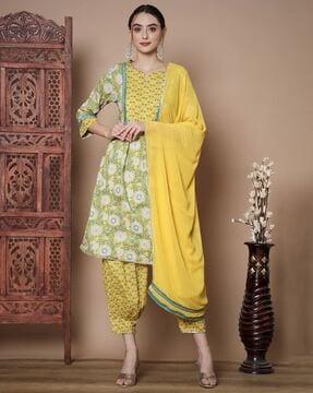 women floral print a-line kurta & salwar pants with dupatta