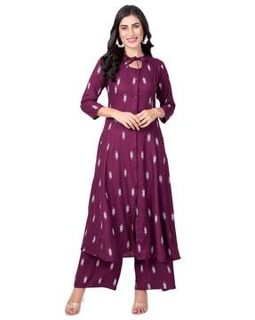 women floral print a-line kurta palazzo set