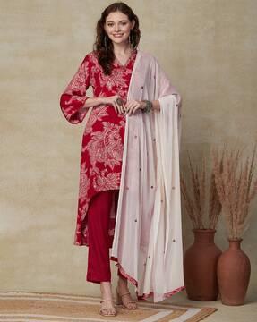 women floral print a-line kurta set with dupatta