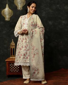 women floral print a-line kurta set with dupatta