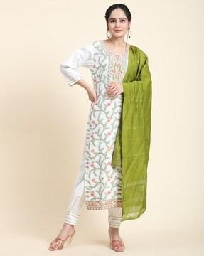 women floral print a-line kurta set with dupatta