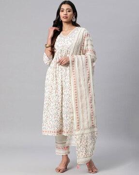 women floral print a-line kurta set with dupatta