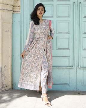 women floral print a-line kurta set with dupatta