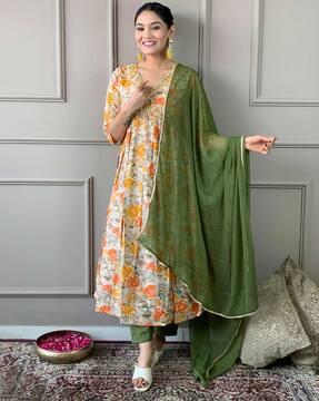 women floral print a-line kurta set with dupatta