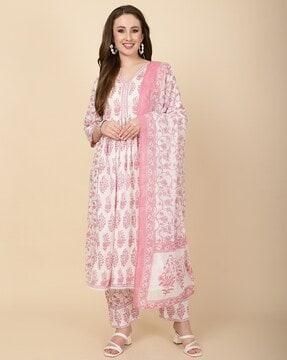 women floral print a-line kurta set with dupatta