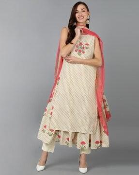 women floral print a-line kurta set with dupatta