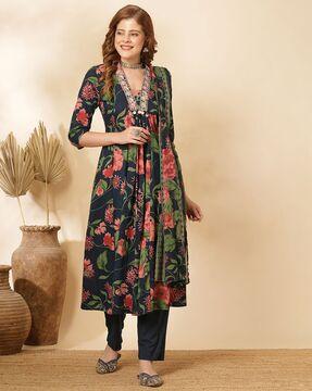 women floral print a-line kurta set with dupatta