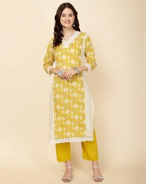 women floral print a-line kurta set