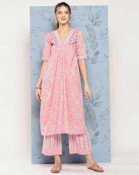 women floral print a-line kurta set