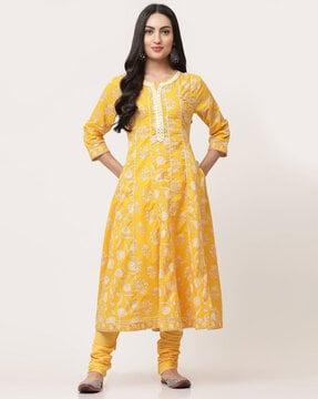 women floral print a-line kurta suit set