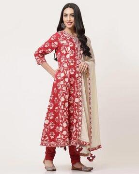 women floral print a-line kurta suit set