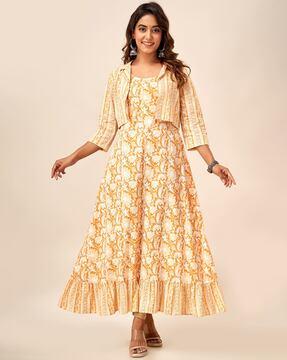 women floral print a-line kurta with jacket